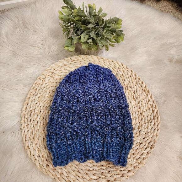 Handmade Loom Knit Stocking Cap in Blue - Picture 2 of 4
